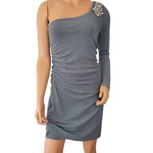Emerald Sundae Dress Juniors Size Small One Shoulder Jeweled Ruched Gray New